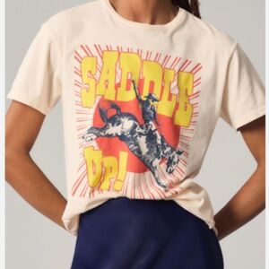 Anthropologie Saddle Up Graphic Tee Peach Pink M